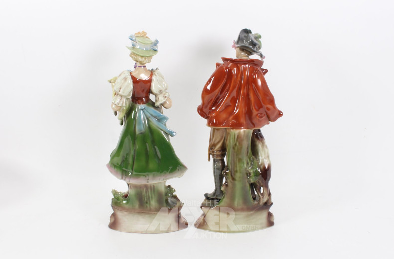 2 Porzellanfiguren 'Herr mit Hund' u. 'Dame mit Lamm'