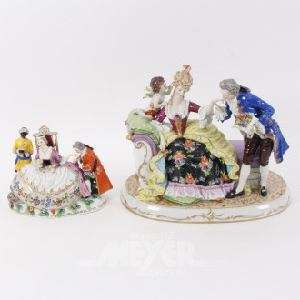 2 Porzellanfigurengruppen 'Dame mit Kavalier'