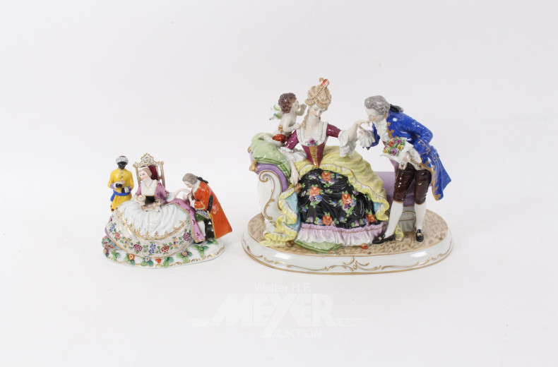 2 Porzellanfigurengruppen 'Dame mit Kavalier'