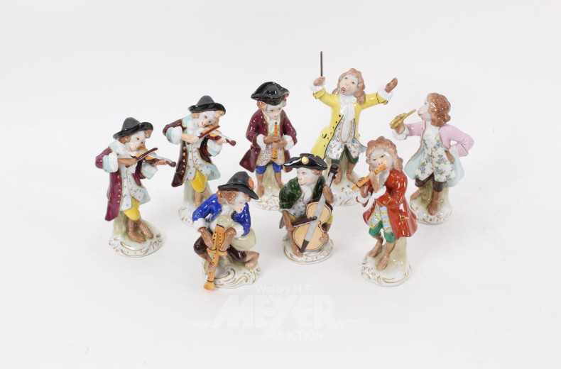 8 Porzellanfiguren 'Affenkapelle'