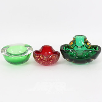 3 Farbige Kristallaschenbecher