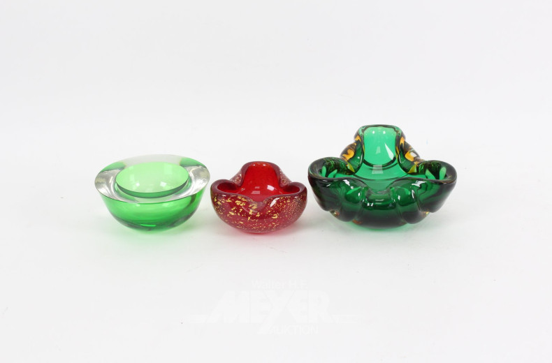 3 Farbige Kristallaschenbecher