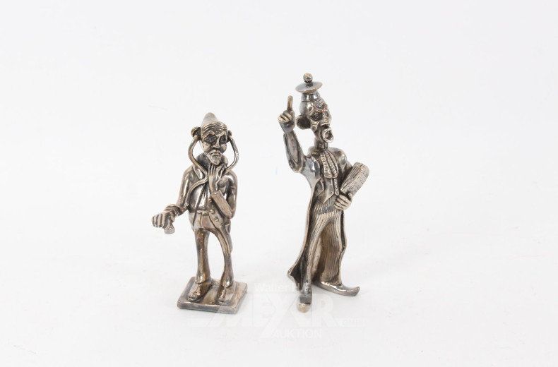 2 Kl. Metallfiguren 'Arzt' u. 'Richter', versilbert
