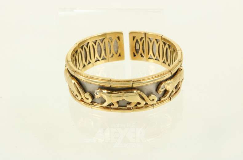 Armspange, Metall mit 750er Goldbeschlag und Motiv 'schreitender Panther'