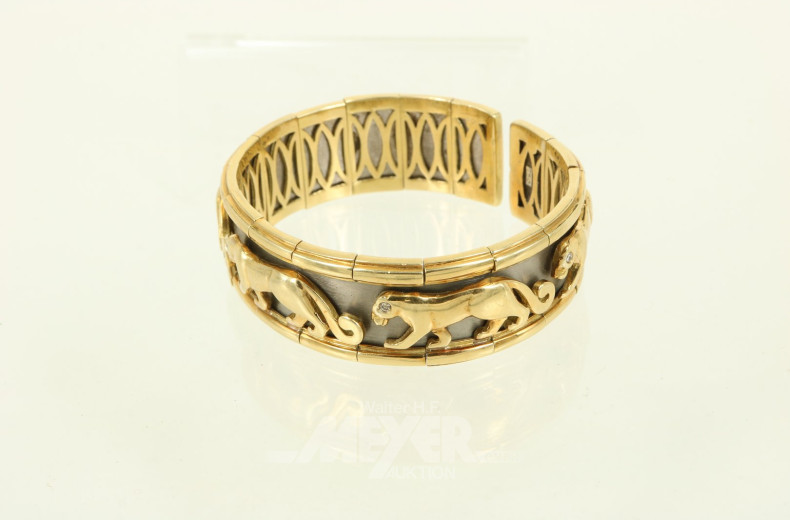 Armspange, Metall mit 750er Goldbeschlag und Motiv 'schreitender Panther'