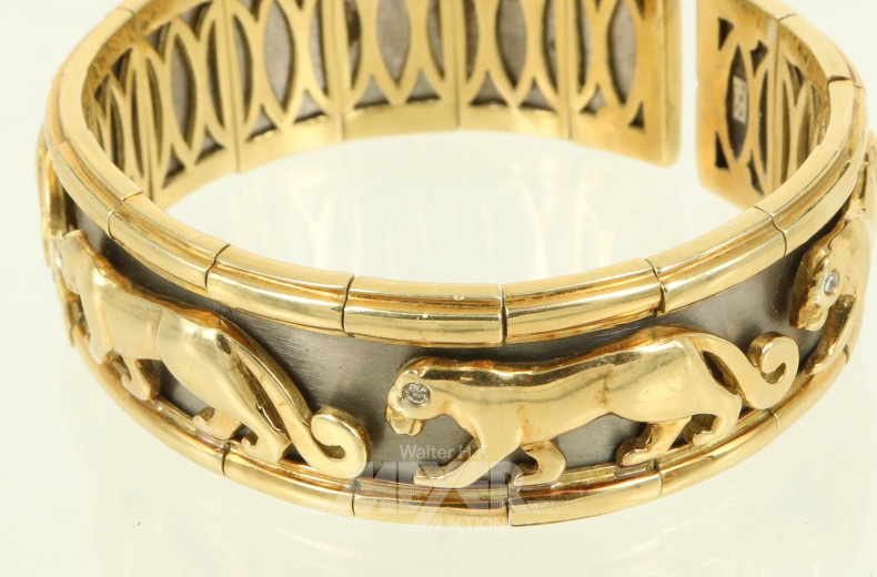 Armspange, Metall mit 750er Goldbeschlag und Motiv 'schreitender Panther'