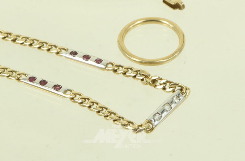Halskette mit kl. Farbsteinen u. 1 schmaler Bandring