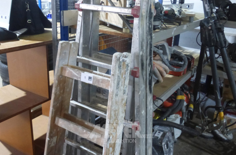 Alu-Montageleiter und 1 Holzbockleiter