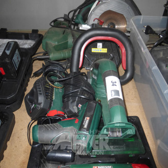 Posten Handmaschinen, u.a. Stabschleifer, kl. Bohrmaschine, Heckenschere, Elektro-Fuchsschwanz sowie Elektro-Handkreissäge
