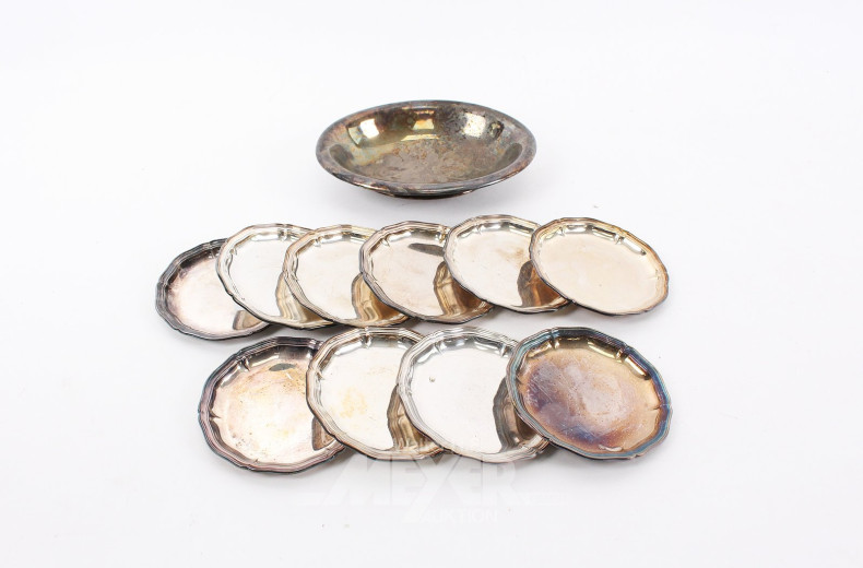 10 kl. Gebäckteller WMF und 1 Anbietschale, oval, versilbert