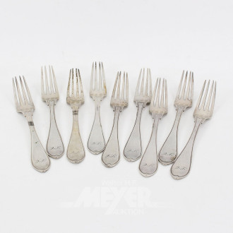 9 Gabeln, 12 Lot mit Monogramm "LC"