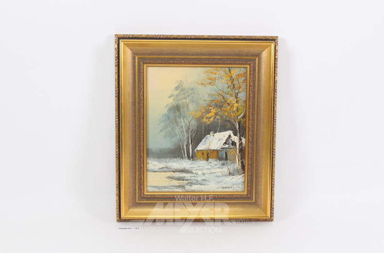Gemälde "Waldhäuschen im Winter"