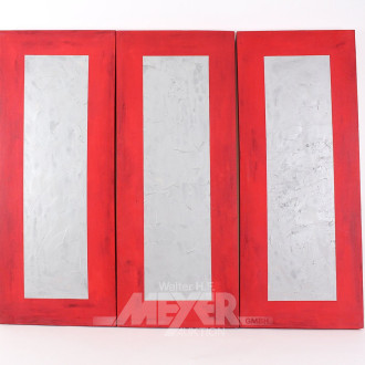 modernes Triptychon in Rot u. Silber