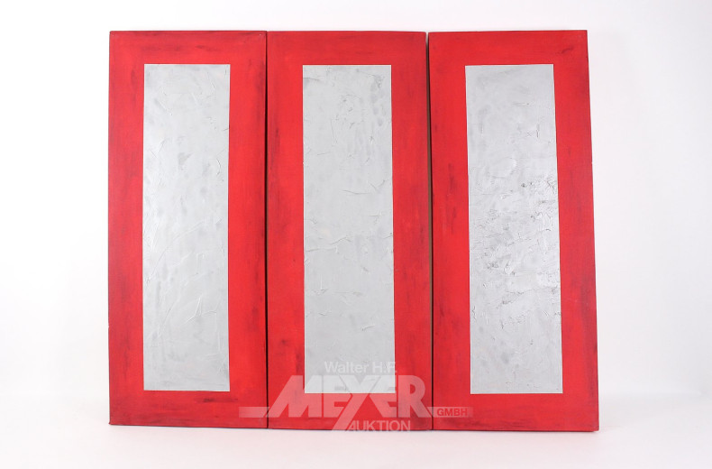 modernes Triptychon in Rot u. Silber