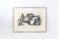 Lithographie "Haus mit Bäumen"