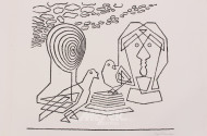Lithographie 'Liebespaar mit Täubchen'