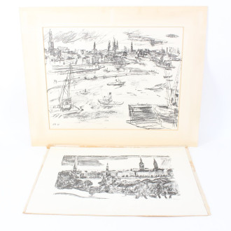 2 Druckgrafiken 'Blick auf die Hamburger Binnenalster'