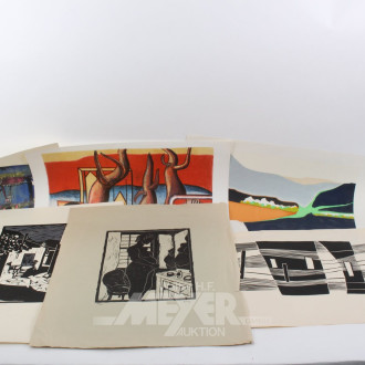 Konvolut loser Druckgraphiken: u.a. Serigraphien, Holz- u. Lenolschnitte (7 Stück)