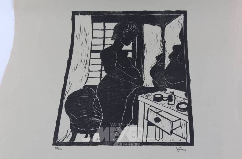 Konvolut loser Druckgraphiken: u.a. Serigraphien, Holz- u. Lenolschnitte (7 Stück)