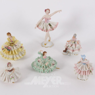 6 Porz.-Figuren in Spitzenkleidtechnik