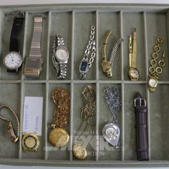 9 Damen- und Herrenarmbanduhren und 3 Anhängeruhren