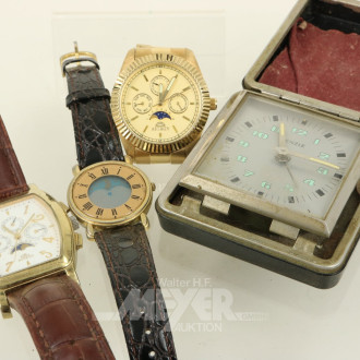 9 versch. Armbanduhren u. 1 Reisewecker von Kienzle