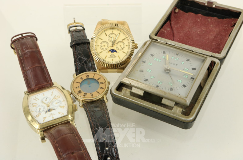 9 versch. Armbanduhren u. 1 Reisewecker von Kienzle