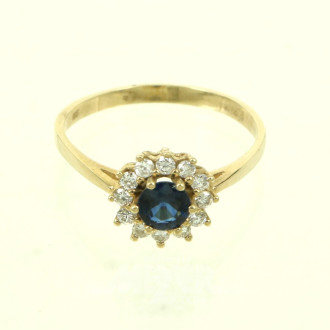 Damenring mit 1 Saphir u. 12 kl. Brillanten