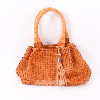 Handgeflochtene Lederhandtasche in orange