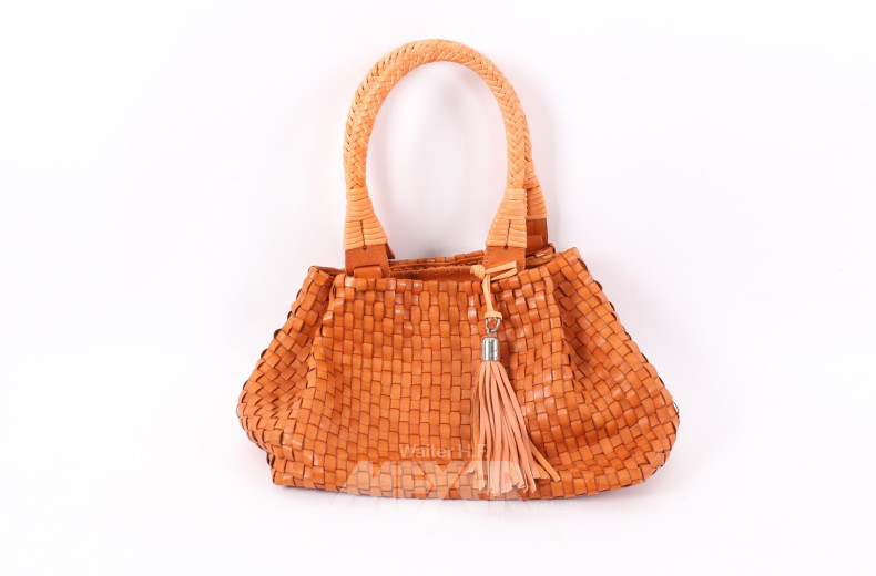Handgeflochtene Lederhandtasche in orange