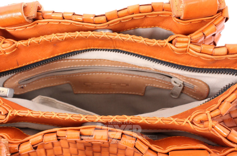 Handgeflochtene Lederhandtasche in orange