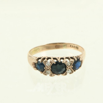 Ring mit 3 blauen Farbsteinen u. 4 kl. Brillanten
