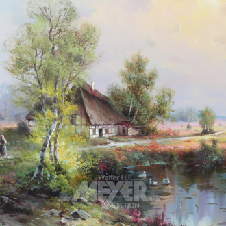 Gemälde "Bauernhäuser mit Teich"
