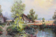 Gemälde "Bauernhäuser mit Teich"