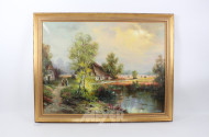 Gemälde "Bauernhäuser mit Teich"