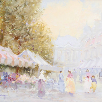 Gemälde "Marktszene in Pastelltönen"