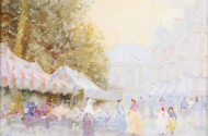 Gemälde "Marktszene in Pastelltönen"
