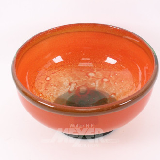gr. Kunstglas-Schale in orange u. grün