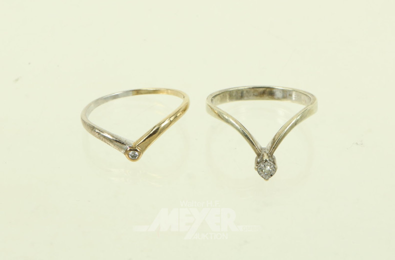 2 Damenringe mit 1 kl. Diamanten