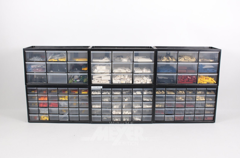 12 Sortimentskästen mit div. LEGO Bauteilen