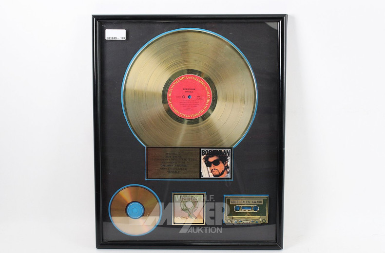 Auszeichnung RIAA 'Gold' Sales Award für das Album 'Infidels' von Bob Dylan