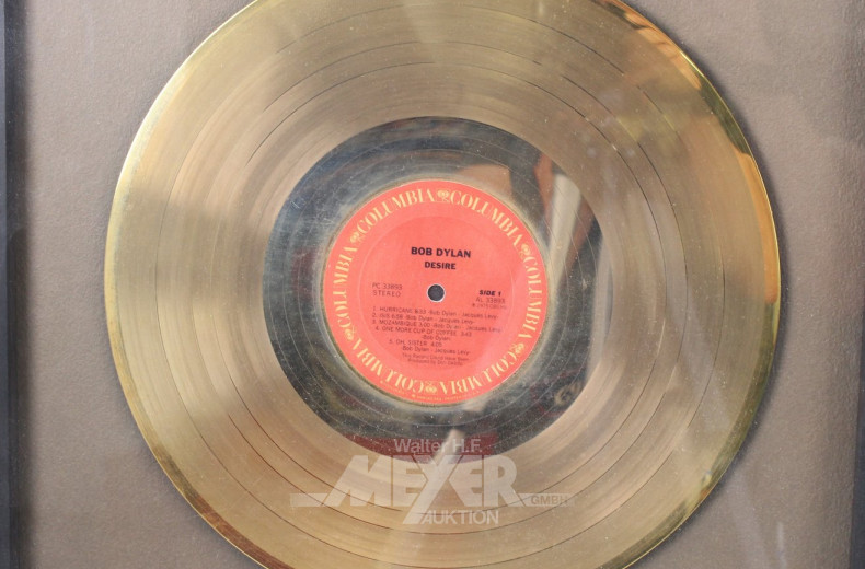 Auszeichnung RIAA 'Gold' Sales Award für das Album 'Desire' von Bob Dylan