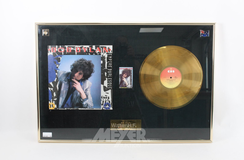 Auszeichnung 'Gold' Sales Award von CBS für das Album 'Empire Burlesque' von Bob Dylan