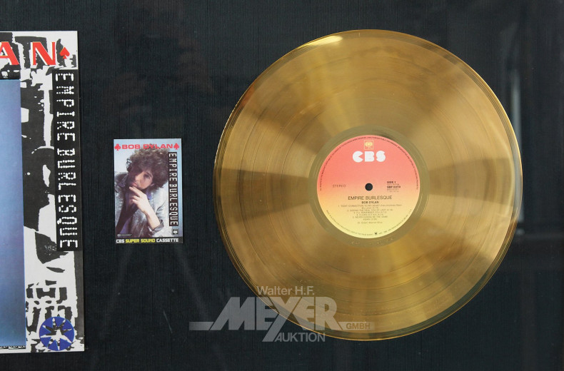 Auszeichnung 'Gold' Sales Award von CBS für das Album 'Empire Burlesque' von Bob Dylan