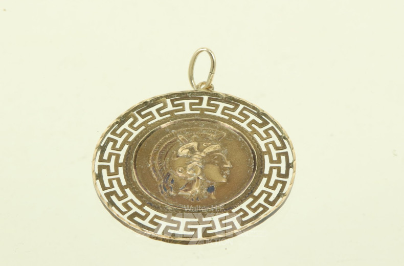 Anhänger mit griech. Medaille, Fassung in 585 GG