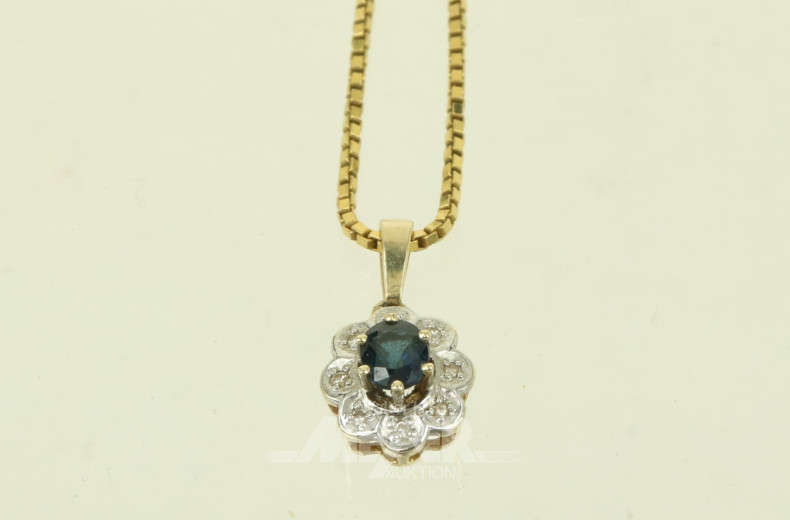 Venezianerkette mit Anhänger, besetzt mit Saphiren u Diamanten