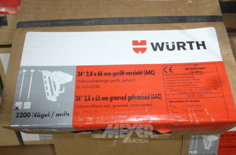 Posten Verbrauchsmaterialien, Nagelpakete WÜRTH, in gr. Holzbox