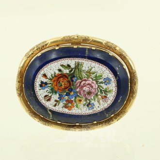 Exquisiter Broschenanhänger mit Mosaik-Blumenstillleben auf Lapislazuli
