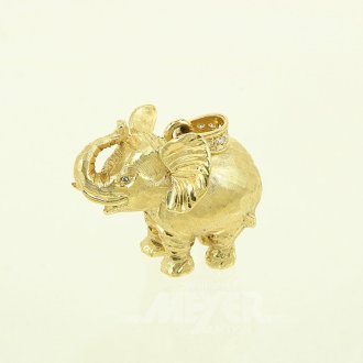 Anhänger "Elefant", Öse besetzt mit kleinen Diamanten, Handarbeit