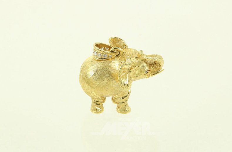 Anhänger "Elefant", Öse besetzt mit kleinen Diamanten, Handarbeit